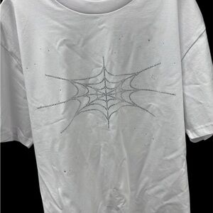 Sp5der Rhinestone Silk Tee 'White' L